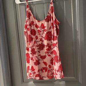 CAbi Pink Slip Dress with Red Floral Print
